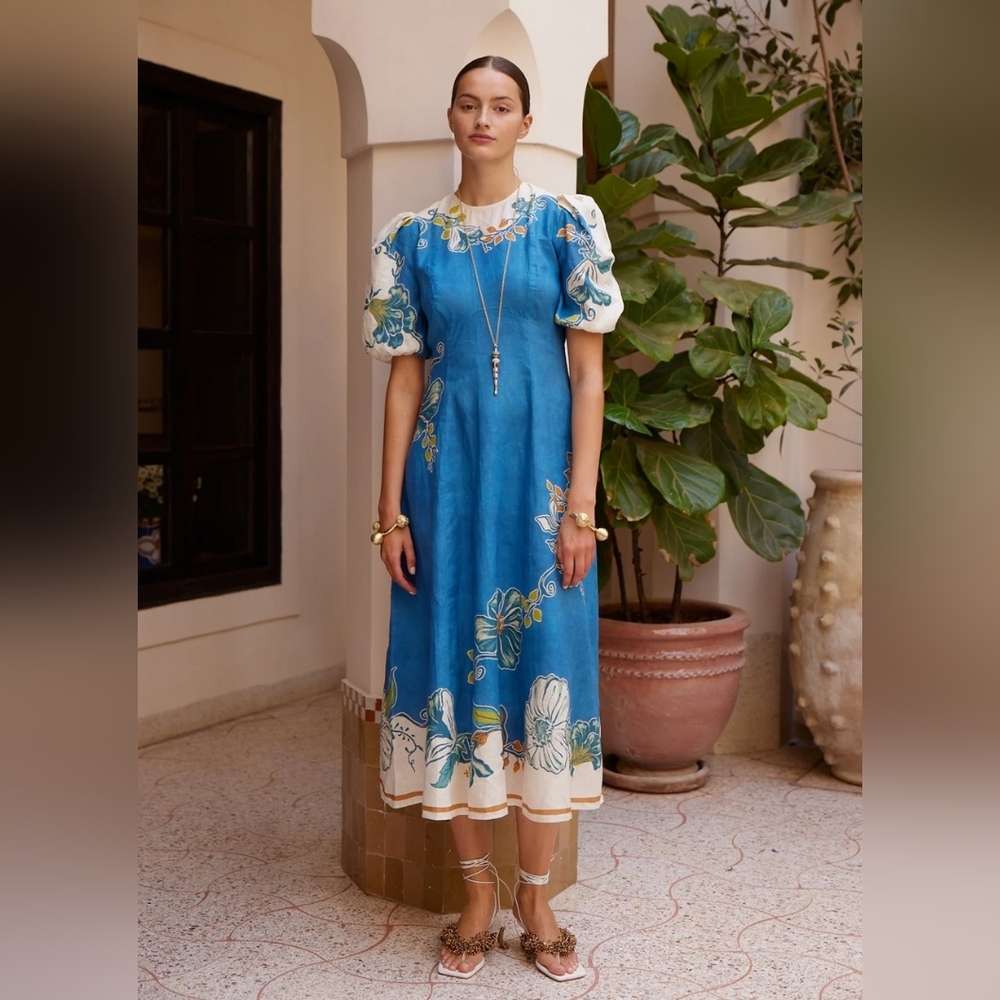 Alemais  Luda floral linen midi dress US 4